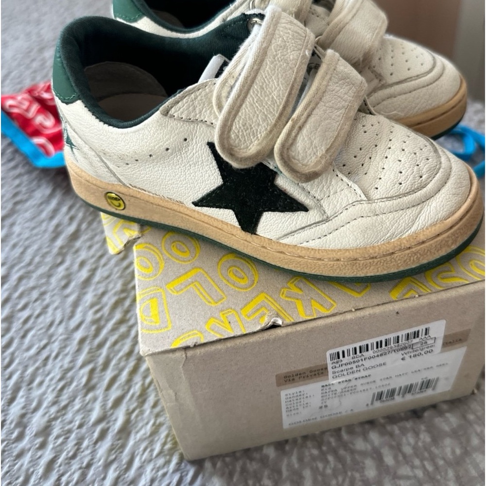 Golden Goose White and Black Star Sneakers Velcro Closure